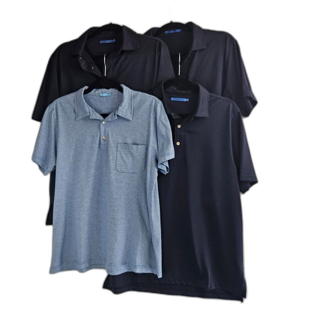 Lot of 4 J. McLaughlin Shirts Mens Peak Polo + 1 Performance Knit Sz M Navy Blue